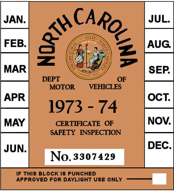 1973-74 North Carolina Inspection Sticker